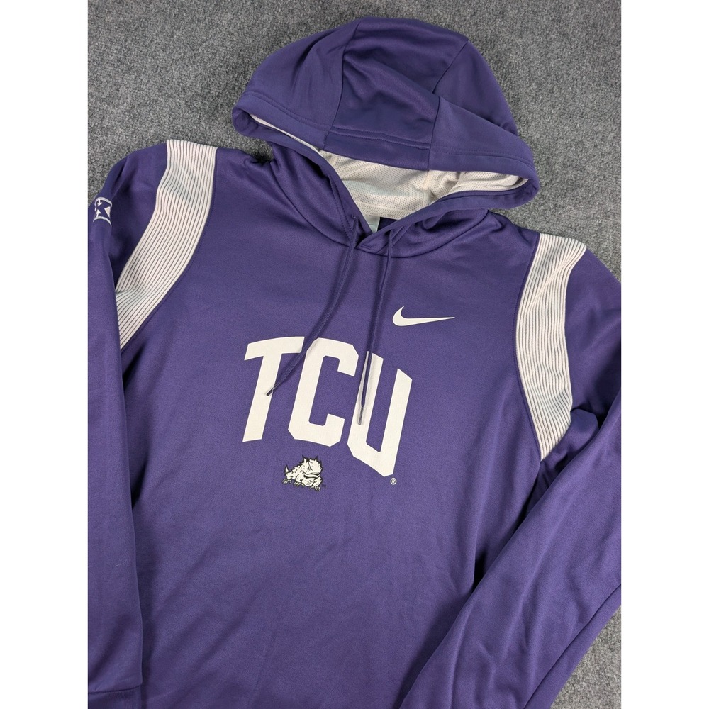 TCU Horned Frogs Nike Therma Fit Team Issued Hoodie Mens Large Purple